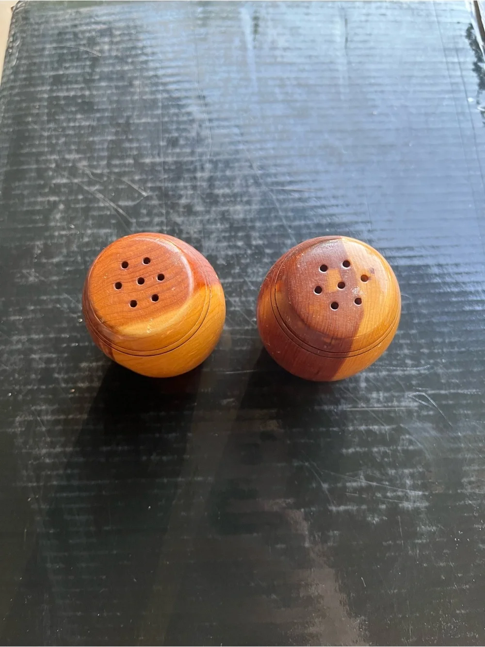 Vintage Wooden Salt and Pepper Shaker Set - Two-Tone Brown